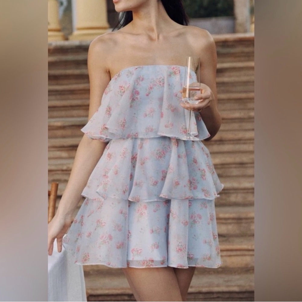 Abercrombie & Fitch Organza Tiered Strapless Mini Dress